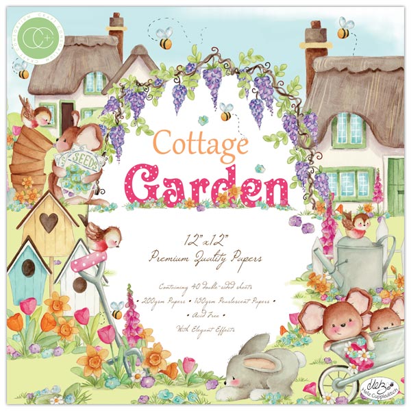 Craft Consortium 12in x 12in Paper Pad 40 Sheets 200gsm | Cottage Garden by Helz Cuppleditch